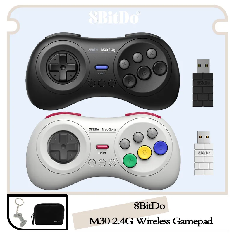 8Bitdo M30 2.4G Gamepad Wireless In Bianco E Nero Per Gega Genesis Mini E Mega Drive Mini-Controller Di Gioco Wireless