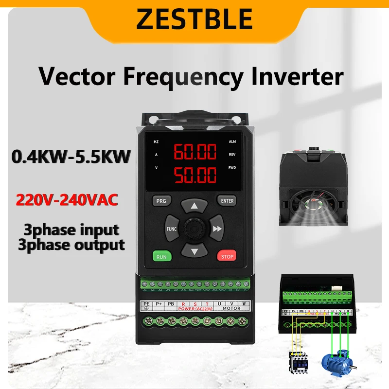 220V3PhaseVariableFrequencyInverter0.75/1.5/2.2/3/4/5.5KWConverterrVariatorDriveforMotorSpeedVectorControl