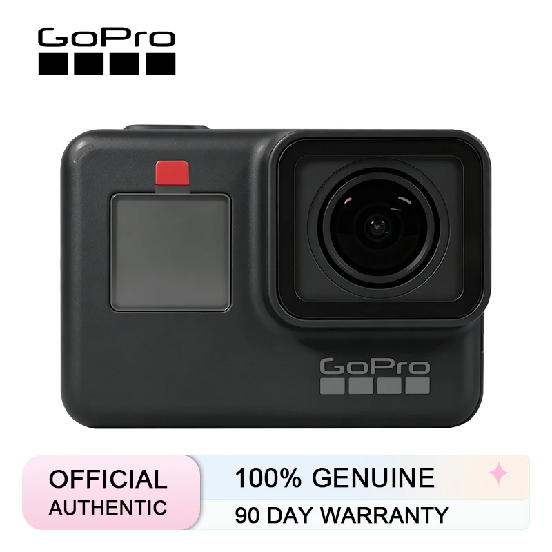 Vue rapprochée de la GoPro HERO7 Black avec son objectif grand angle, prête à filmer en 4K, achetez au meilleur prix avec livraison rapide.