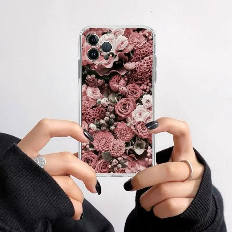 Elegant Pink and Purple Peony Flower Transparent Phone Case