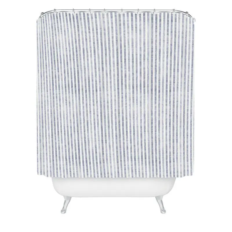 

Aegean Blue Striped Fabric Shower Curtain - Coastal Bathroom Theme
