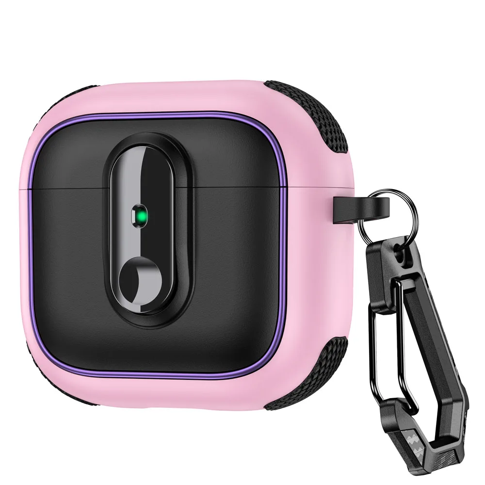 Magnetic Wireless Charging Earphone Case with Armor Security Lock - Protective TPU/PC Cover and Carabiner