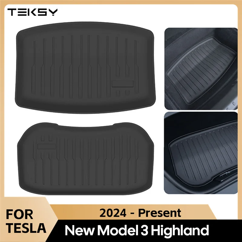 Kofferraummatten für 2024 Tesla Neues Modell 3+ Highland TPE Piano Key Style Vorderer hinterer Kofferraum Frunk Storage Wasserdichte Schutzpolster