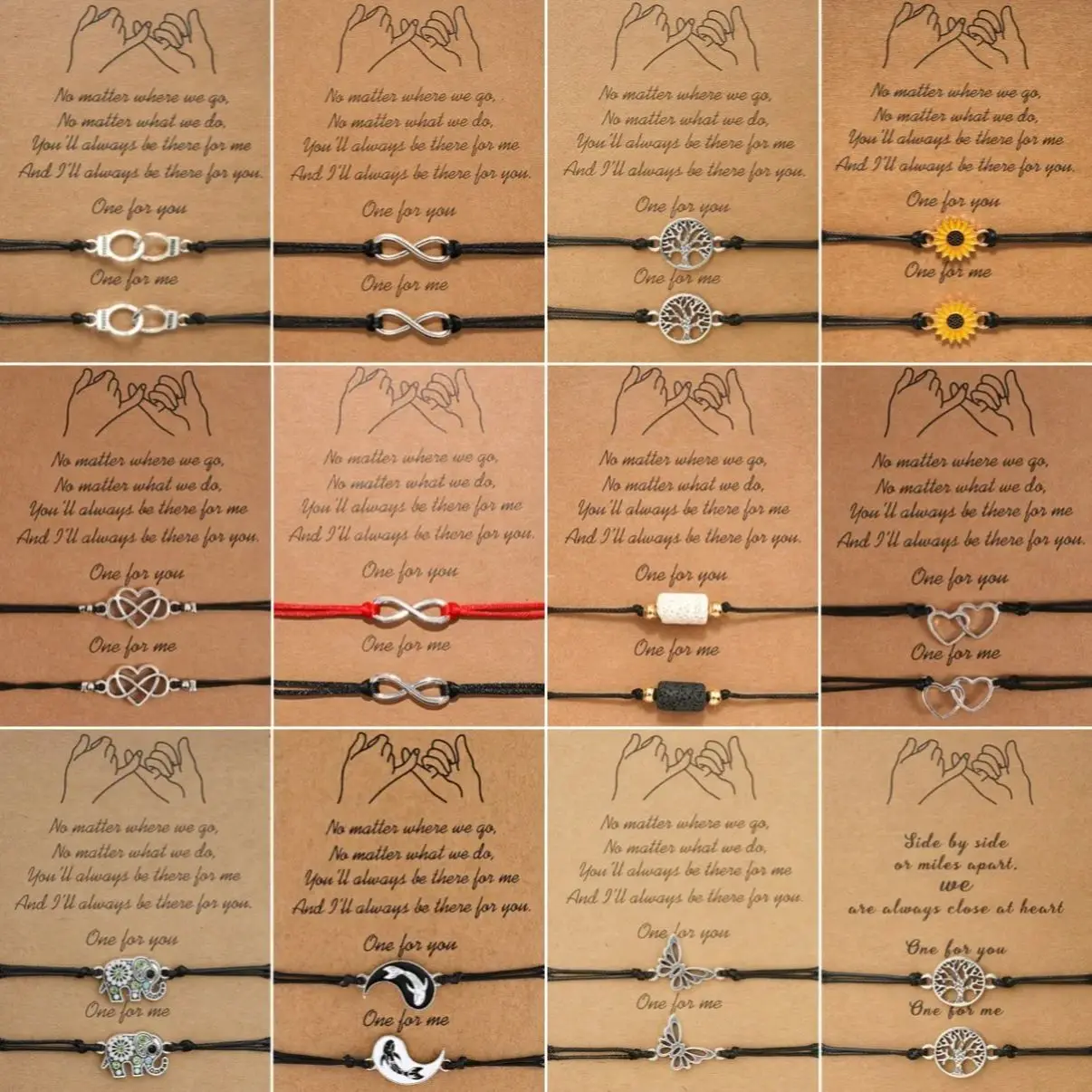 Charmsmic 2 Pz/Set Vintage Silver Color Infinity Eight Sign Charm Bracciali Lovers Friends Girls Women Wax Rope Hand Jewelry