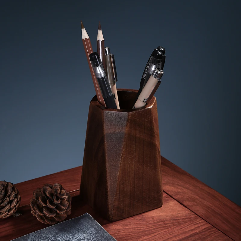 Black Walnut Pen Holder Polishing Design Desktop Storage Supplies Wooden Desk Accessories Pen Storage Box Walnut Holder