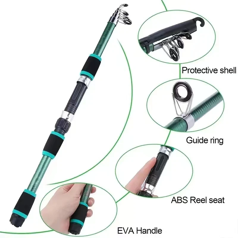 ROOBLINOS Fishing Pole Set Telescopic Fishing Rod Spinning Reel Baits Hooks Travel Pole Set fishing pole set
