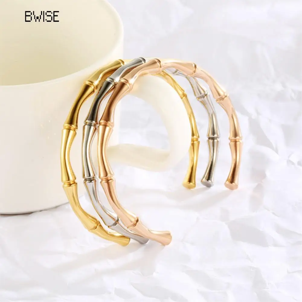 Bwise Stainless Steel Gold Color Bamboo Joint Bangles 2023 Trend Bracelet For Women Men Romantic Party Gift Fashion Jewelry 3