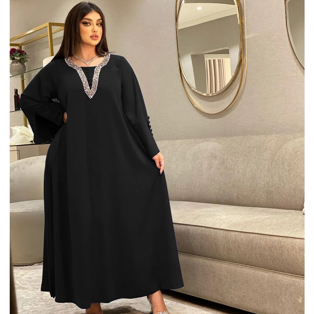 

Wepbel Abaya Robe Muslim Dress Islamic Clothing Wear Abaya Beaded Rhinestone Dress Caftan Batwing Sleeve Women Eid Kaftan