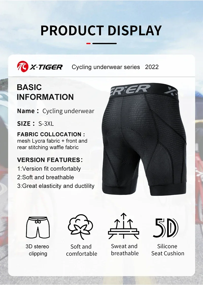 X-TIGER Fahrrad-Rennshorts mit Gel-Polsterung, atmungsaktiv, bequem, Herren-Shorts, lässige Außenhose, MTB-Rennrad-Rennshorts – Detail 23