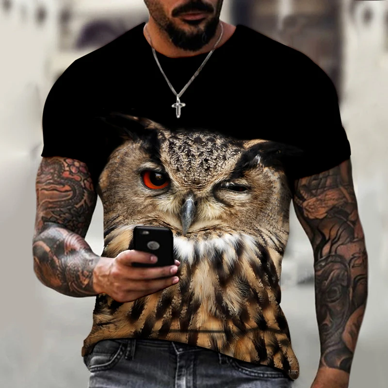 Brand Men's Shirt Exclusive Design Animal World Owl Summer Bird Eagle  Crewneck T-shirt 3D HD Print Loose Oversized Size Clothing - AliExpress