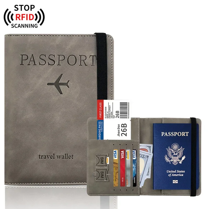 RFID Blocking Leather Passport Holder Wallet - Multi-Function Travel Case for Men  Women