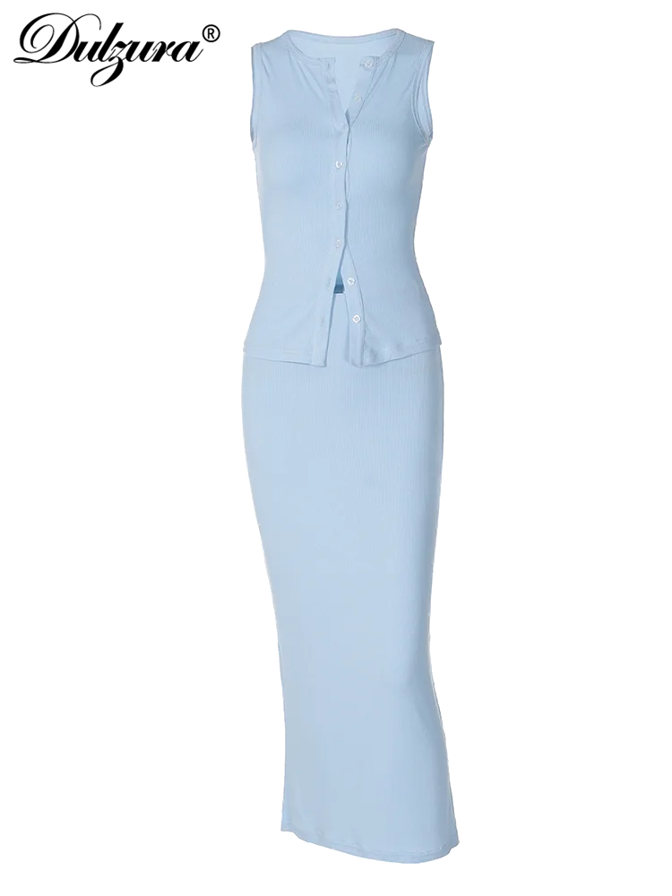 Sleek Ribbed Sleeveless Top & Maxi Skirt Set - Spring/Summer Collection 2024