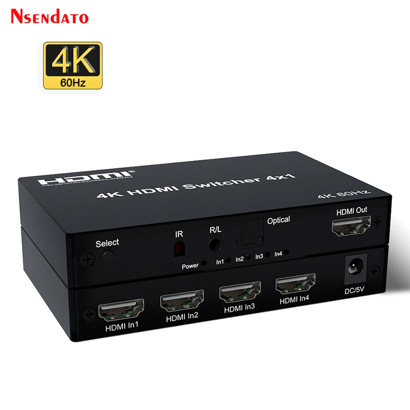 HDMI 2.0 Switcher 4 in 1 out with audio 4K 60Hz HDMI Switch Switcher Selector 4x1 Full 3D Support Dolby HDCP2.2 HDTV Xbox PS3/4