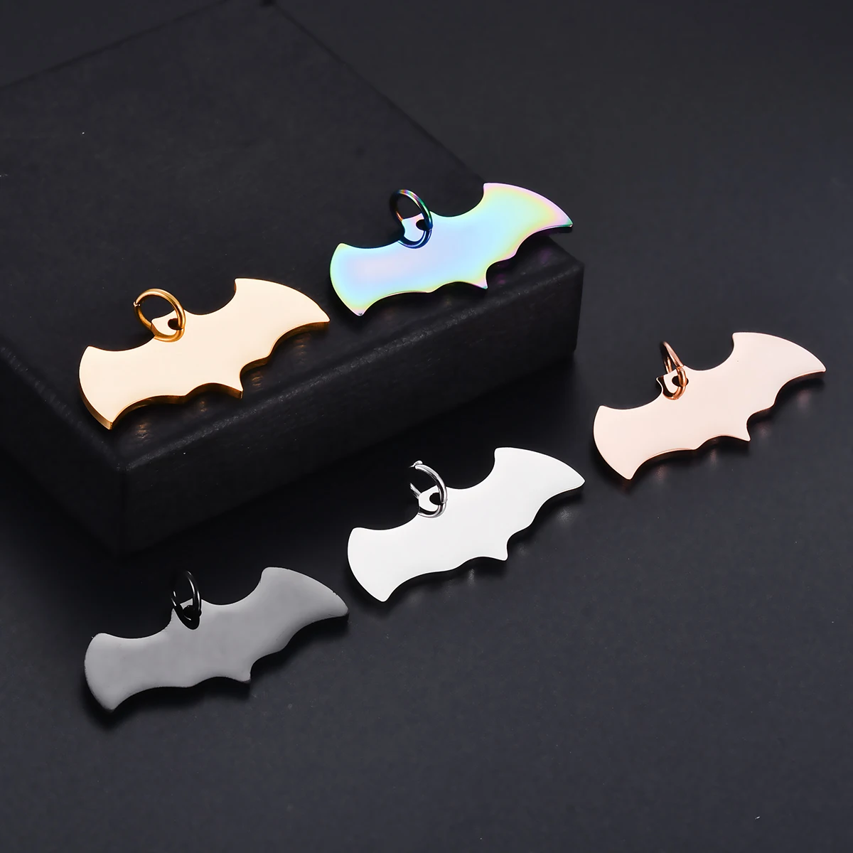 5PCS Stainless Steel Bat Blank Pendants Metal Polished Dangle Animal ID Charms for DIY Halloween Party Jewelry Necklace Supplies 6
