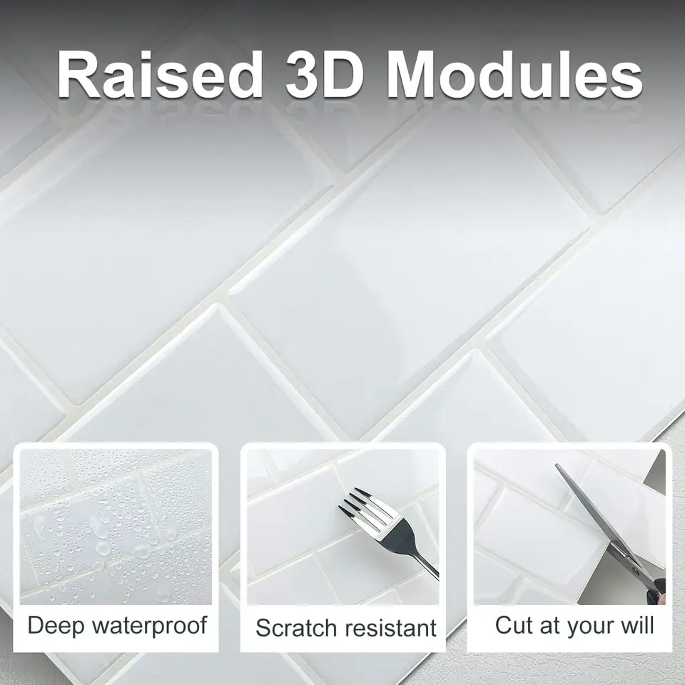 Wallercity 10 Fogli Adesivi 3D Effetto Piastrella Metropolitana | Nero/Oro | Impermeabili E Termoresistenti Per Cucina E Bagno | Facili Da Applicare