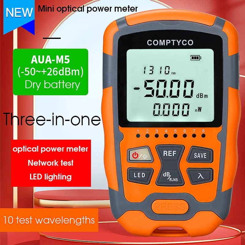 COMPTYCO 3 in 1 FTTH Fiber Optic Power Meter M5/M7 LED Light SC/FC/ST Universal Connector -50~+26dBm Fiber Optical Tester 3 in 1 ftth fiber optic power meter led light sc fc st universal connector 70 10 50 26dbm fiber optical tester dry battery