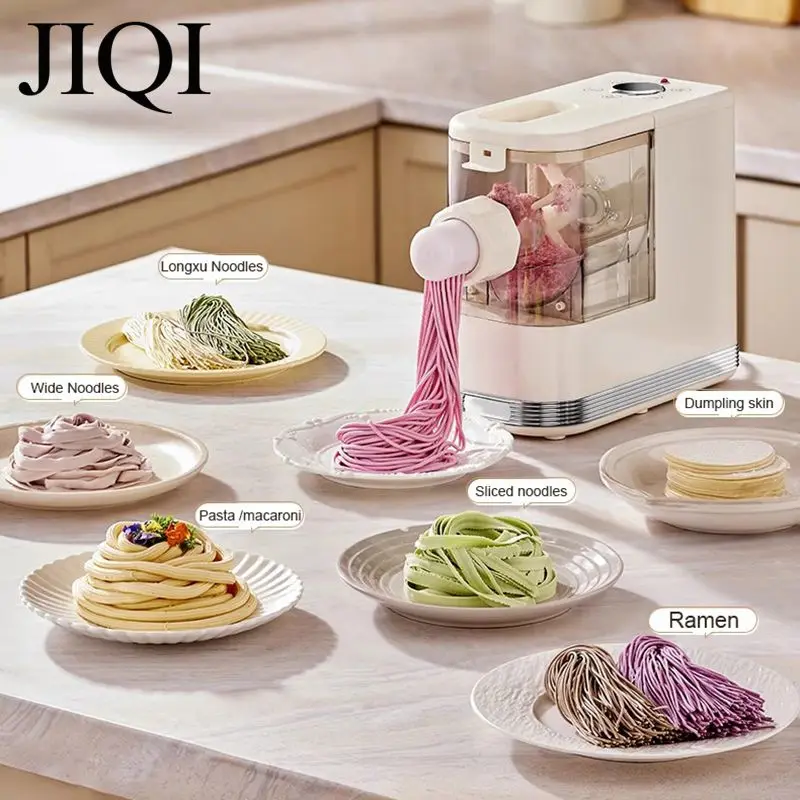 JIQI Automatic Noodles Maker Dough Kneading Pasta machine Chinese Dumpling Skin maker Ramen Pressing with 8 Mold Desktop Blender