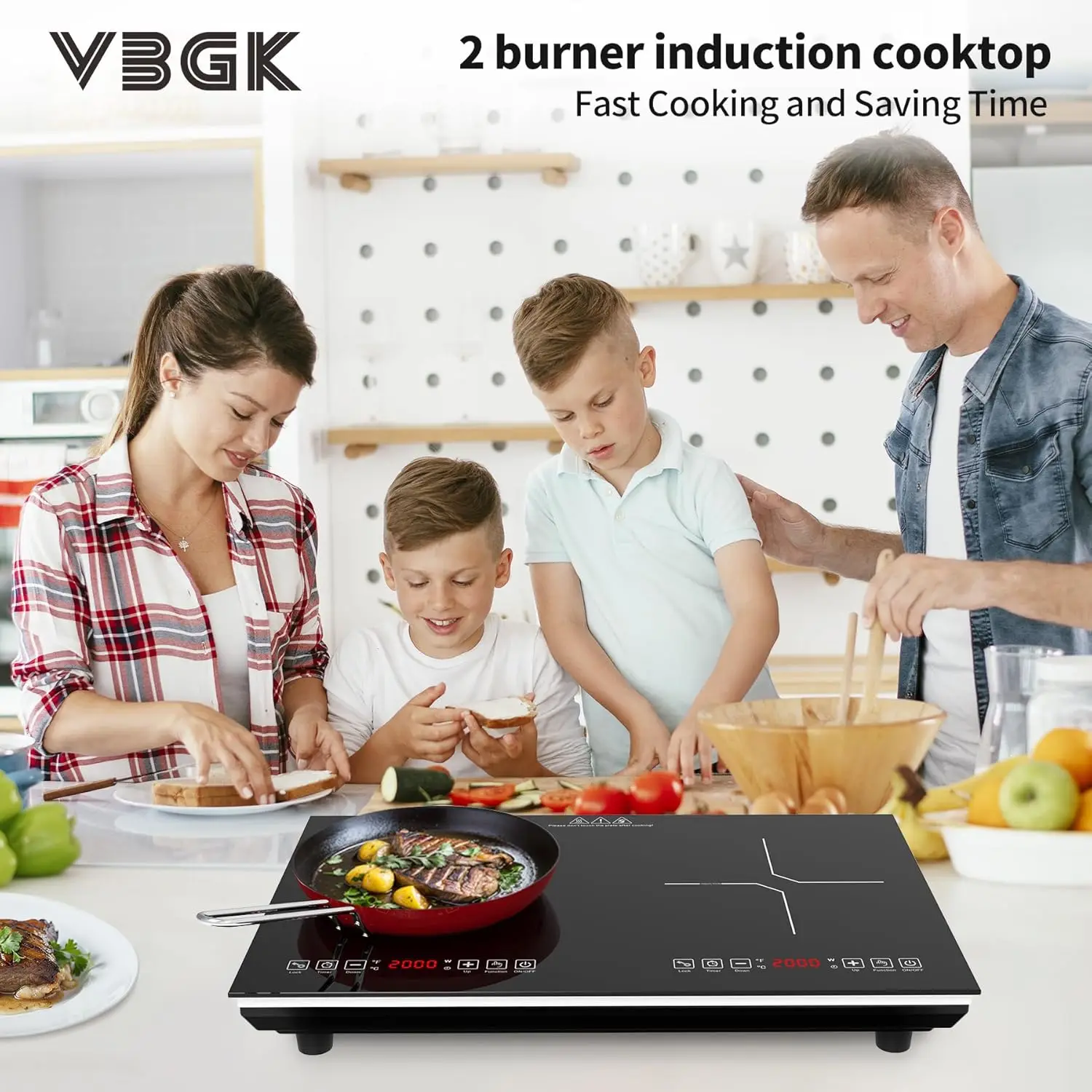 Double Induction Cooktop,110V 4000W Electric burner,2 burner Hot Plate LED Sensor Touch Energy-Saving induction stove top