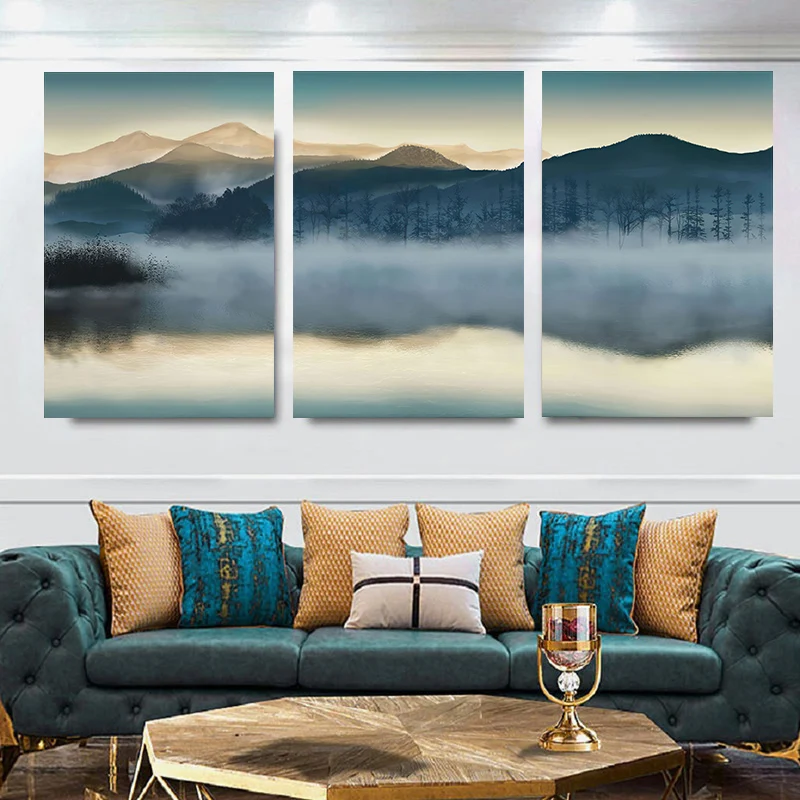 

3Panel/Set Canvas Paintings Abstract Misty Forest Landscape Poster Prints Wall Art Home Decorative Picture Living Room Cuadros
