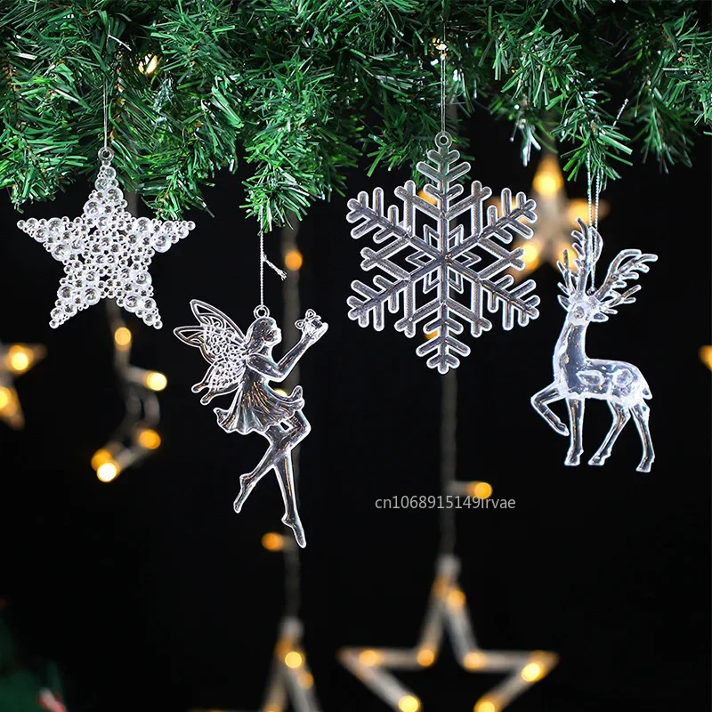2PCS/Set Christmas Decor Crystal Acrylic Ornaments Deer Angel Xmas Tree Unicorn Hanging Pendants Navidad 2025 New Year Gift