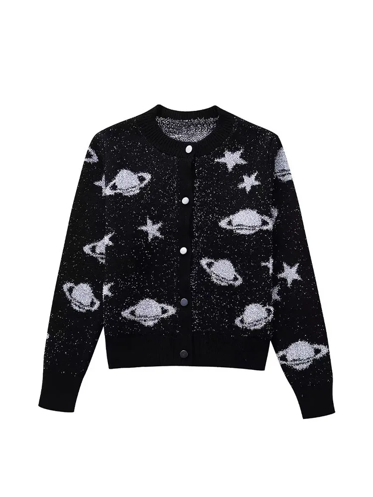 

Женский винтажный кардиган на пуговицах, Свободный кардиган с длинным рукавом и металлическими линиями, шикарная верхняя одежда, зима 2023