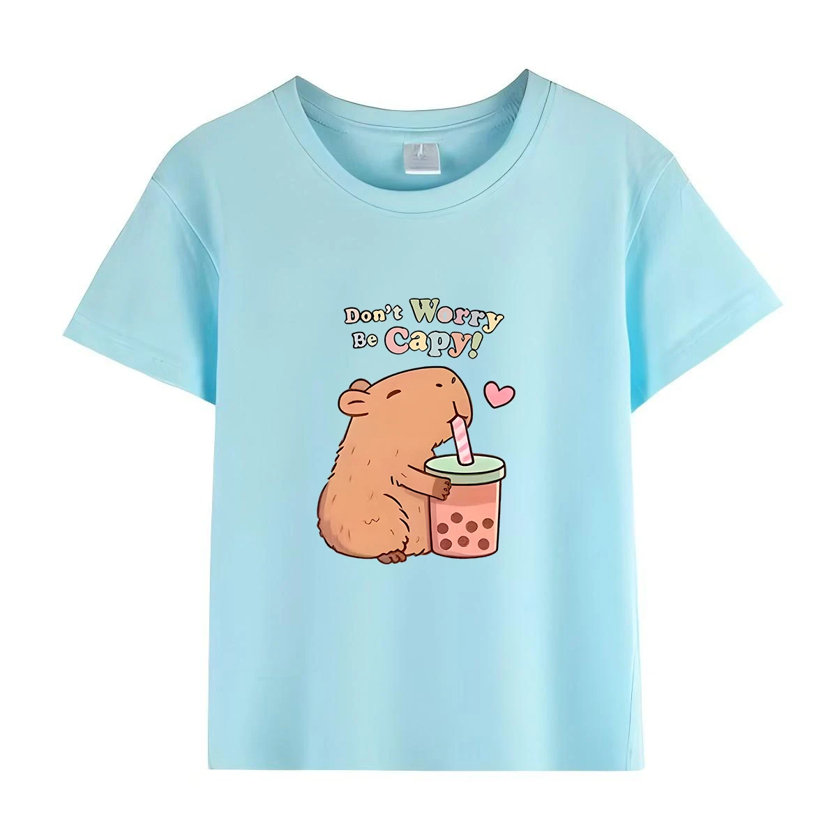 Capybara Kids Summer Cartoon Print 100% Cotton Short Sleeve Crewneck Casual Girls' Fashion Tee