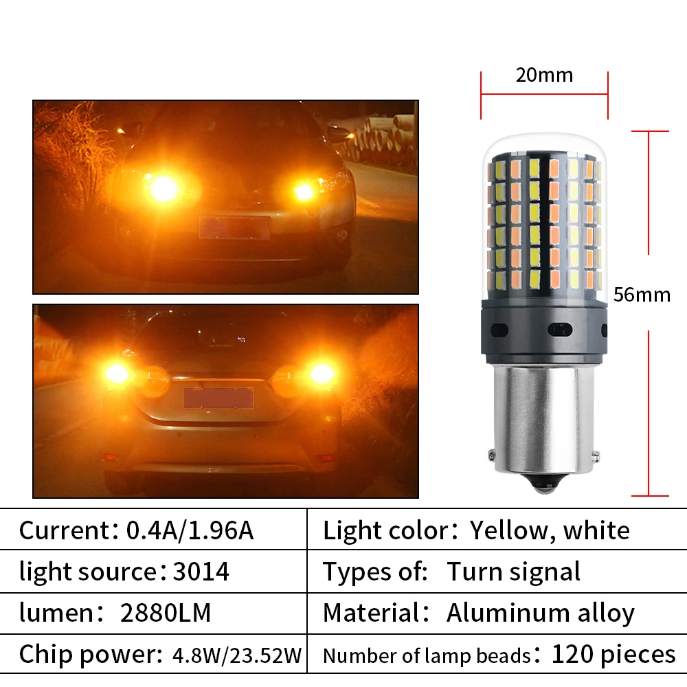 Guadsun 2pcs Canbus No Error 1156 BA15S P21W 1156 BAU15S PY21W  7440 W21W T20 3014 120SMD Dual Color Car DRL 12V Turn Signal Led