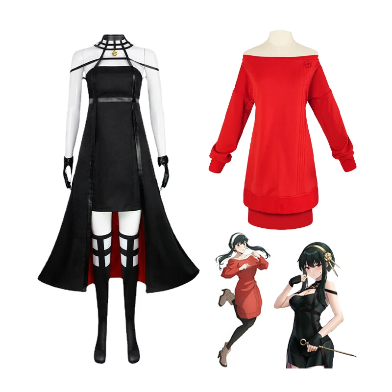 

Костюм для косплея Yor из аниме «Шпион х», костюм для косплея семьи из парика, черная, Красная форма, юбка, платье на Хэллоуин, маскарадный костюм