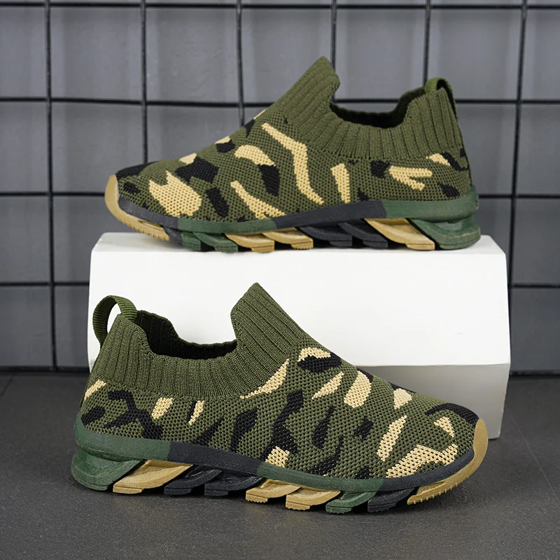 Camouflage Green Sneakers for Boys Kids Shoe 4 To 12 Years Trendy Slip on Children Running Casual Sports Boy Shoes Free Shipping