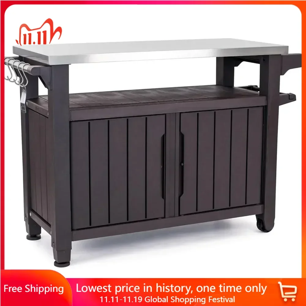 Outdoor Table with Rectangle, Portable Table and Storage Cabinet, Outdoor Tables.