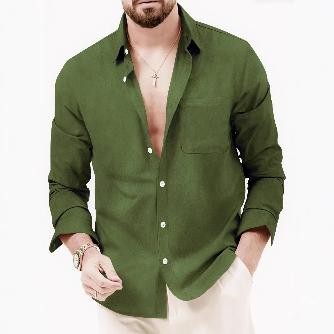 Mens Autumn Spring Long Sleeve Loose Blouse Shirts