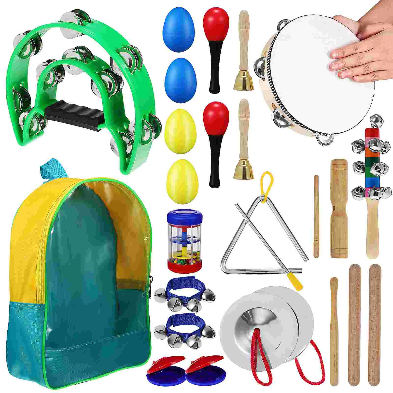 

14 Pcs Orff Percussion Tambourine Instrument Age 9 Backpack 15 Piece Set Tambourine Drum Wood Drums for Adults Hand Child