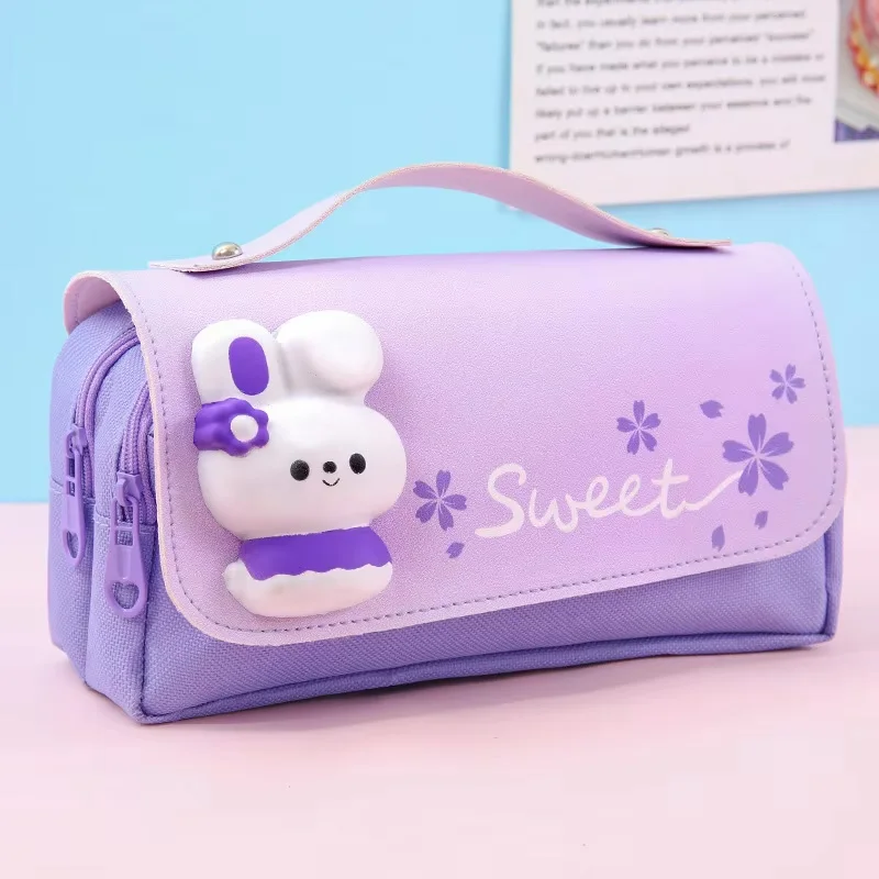 1Pcs 여자를위한 귀여운 토끼 감압 연필 케이스 어린이 방수 대용량 3D 펜 가방 학생 Kawaii 편지지