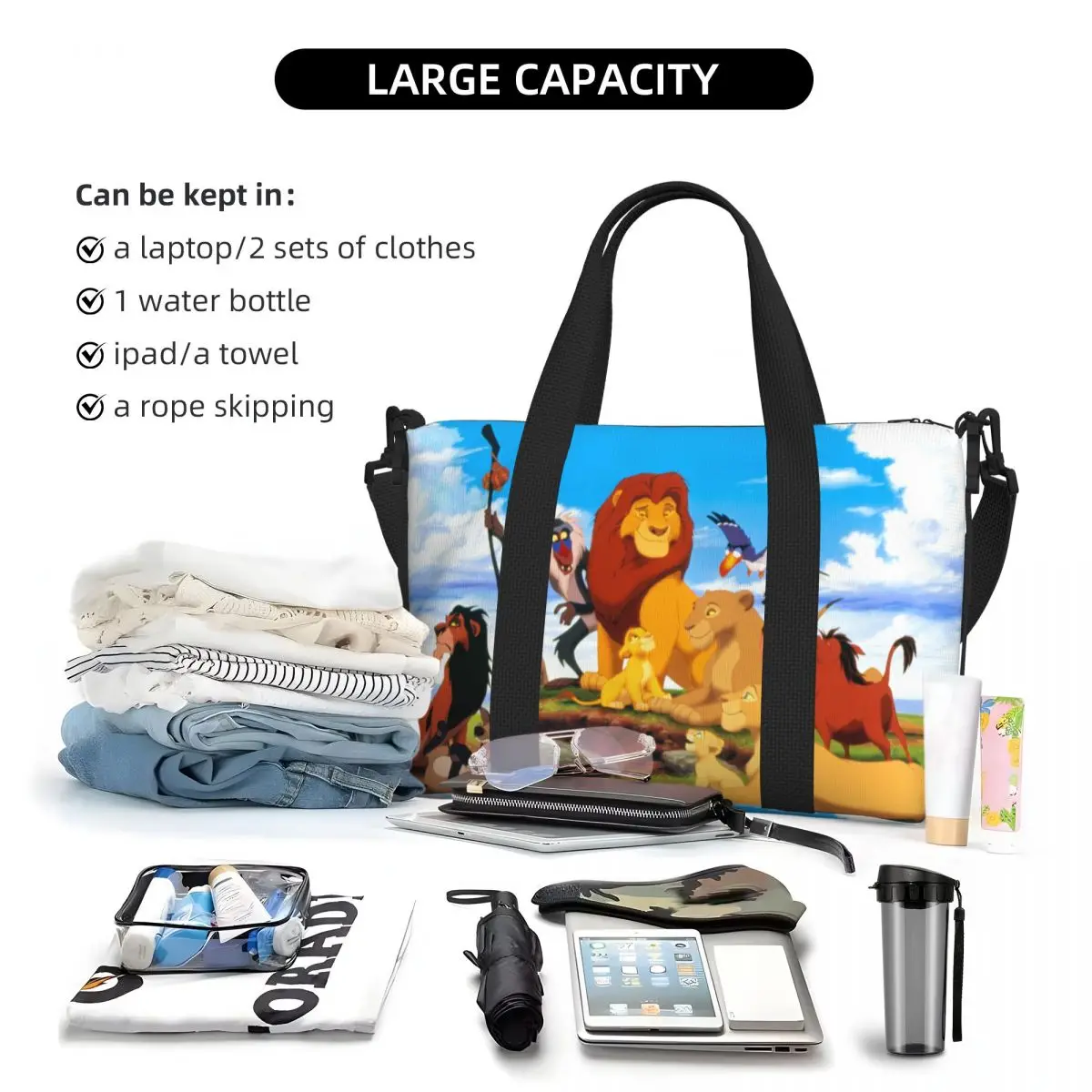 Custom King Lion Beach Tote Bag Women Hakuna Matata Large Compartment Gym Beach Travel Bags 5