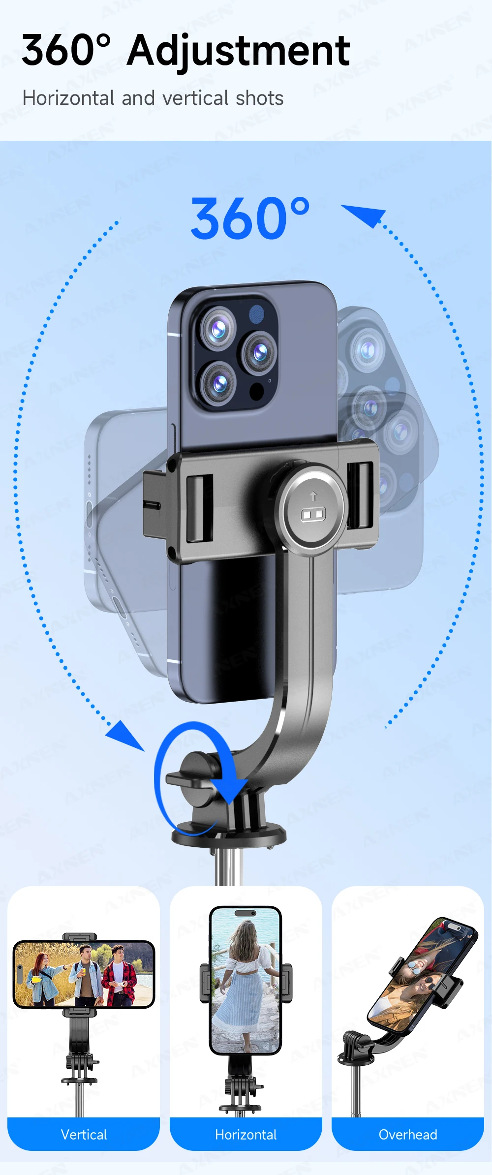 360 laipsnių pasukamas telefono laikiklis