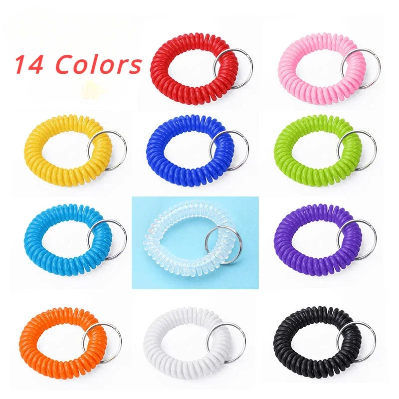 5pcs/set Simple Fashion Colored Spiral Wrist Coil Key Chain Unisex Casual Stretch Wristband Keyring