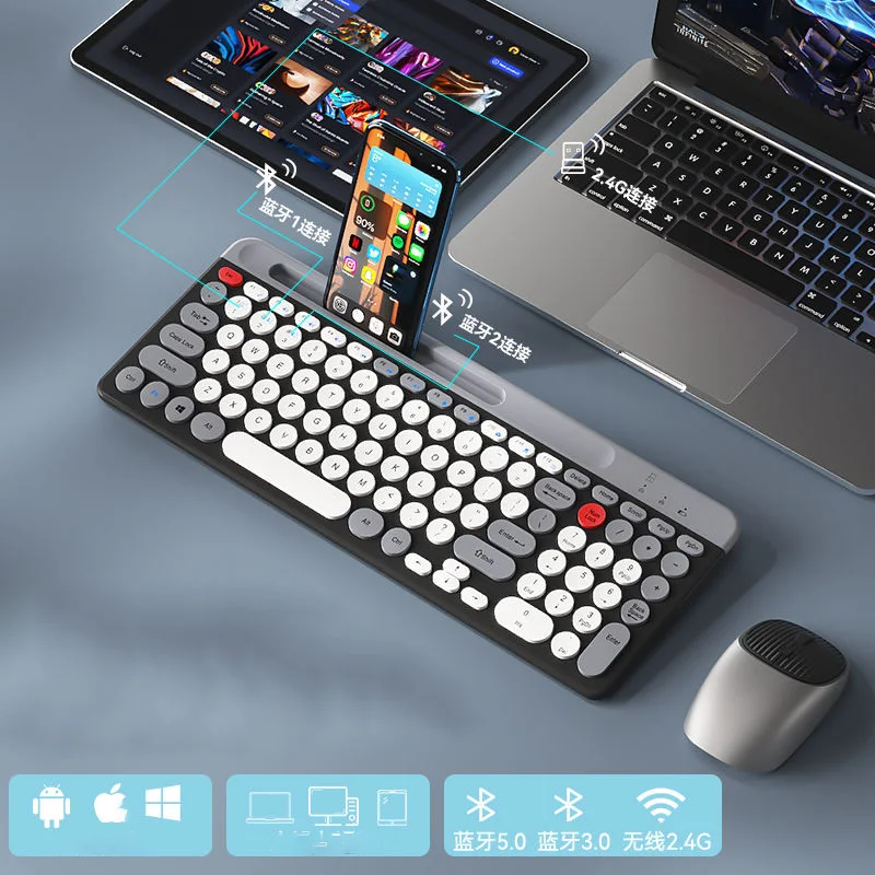 2.4G Mini Colorful Girl Rechargeable Wireless Bluetooth Keyboard Mouse Set Silent Laptop Desktop ISO Android Universal Portable