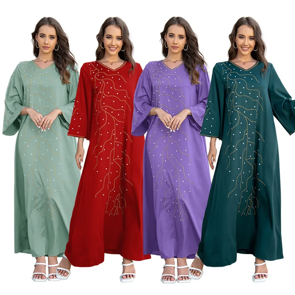 

Abayas for Women Hot Diamond Loose Fitting Robe Dress Saudi Arabian Muslim
