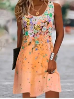 2025 Summer New Women's Sleeveless Dresses Knee Round Neck Dresses Beach Vacation Casual Dresses Floral Printed Women's Dresses