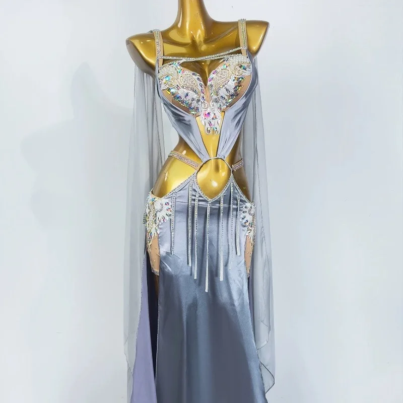 Traje de danza del vientre brillante para niñas, 5 piezas de gasa con lentejuelas, camiseta corta y pantalones con purpurina, para festivales, clubes, actuaciones, disfraz indio de Halloween, 5-15 Traje de danza del vientre brillante para niñas, 5 piezas de gasa con lentejuelas, camiseta corta y pantalones con purpurina, para festivales, clubes, actuaciones, disfraz indio de Halloween, 5-15