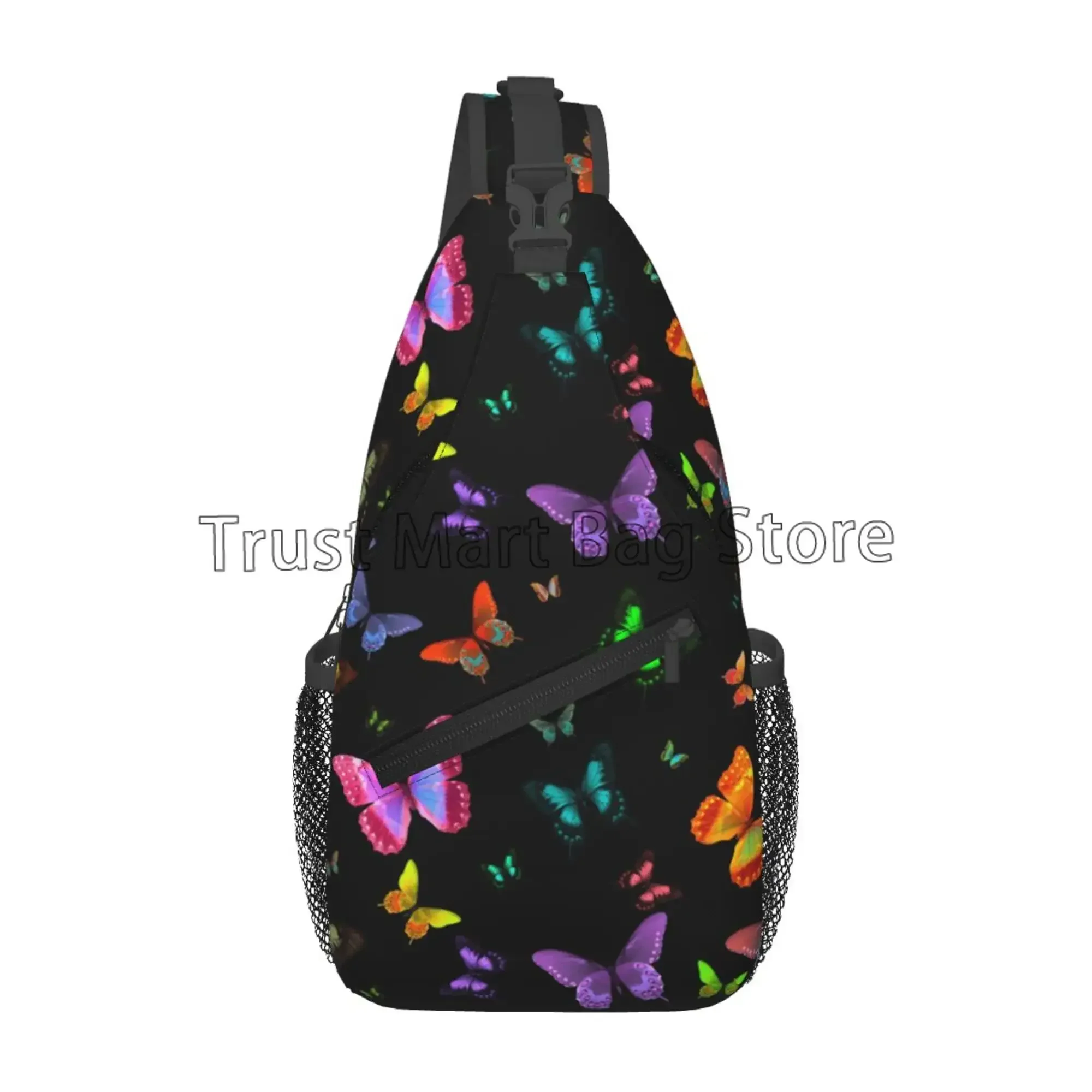Blue Butterfly Sling Backpack - Crossbody Chest Bag For Travel, Hiking & Daily Use - Unisex Daypack