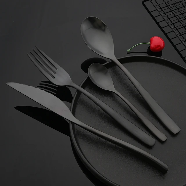 Set di posate da tavola per posate nere opache di alta qualità Set di posate  da cucina in acciaio inossidabile 18/10 - AliExpress