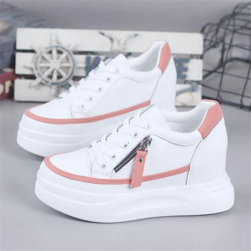 

Женские туфли для прогулок, универсальные небольшие белые туфли на платформе, сетчатые красные, облегающие Нескользящие туфли, увеличивающие рост