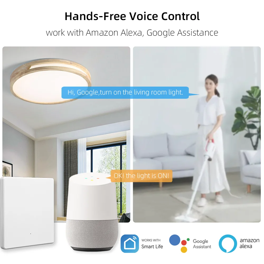 Tuya WiFi Smart Switch Ultra-Thin Wall Light Switches Soft Click Button Works Amazon Alexa Google Home Yandex Alice Smart Life