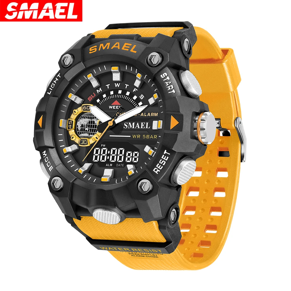 Sports Watches SMAEL Fashion Men Shock Resistant 50M Waterproof Wristwatch LED Alarm Stopwatch Clock Military 8040