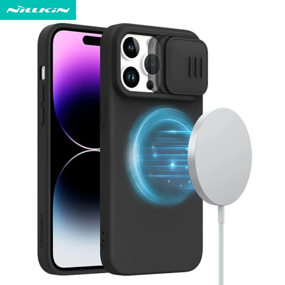 

For MagSafe For iPhone 15 Pro /Pro Max NILLKIN Silky Magnetic Case Slide Camera Soft Silicone Back Cover For iPhone 15 /15 Plus