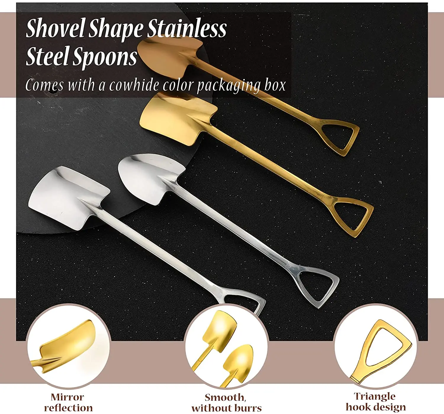 Stainless Steel Iron Shovel Mini Spoon Coffee Ice Cream Spoon Retro Cute Square Head Dessert Kitchen Gadget