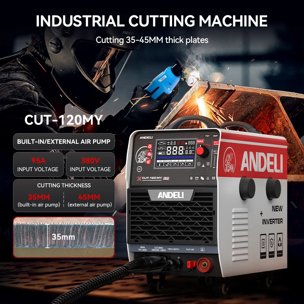Andeli CUT 120 380V CNC Bulit-in Pump Compressor MMA Plasma Cutter Laser Max Cut 45mm Cutting Machine