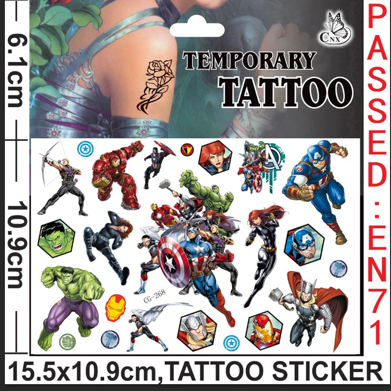 Random 2pcs Avengers Tattoos Sticker Super Hero Cartoon Stickers Arm Face Glowing Body Art Children Temporary Tattoo Kids Gift