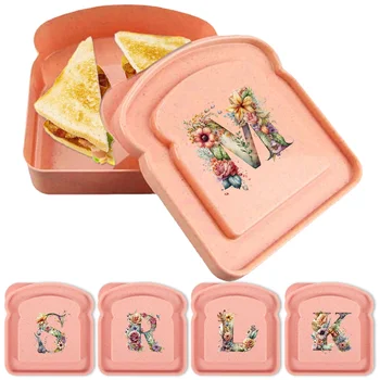 Lunch Toast Box Bread With Lid Organizer Portable Sandwich Bento Case Outdoor Storage Bag Food Container Floral Letter Pattern